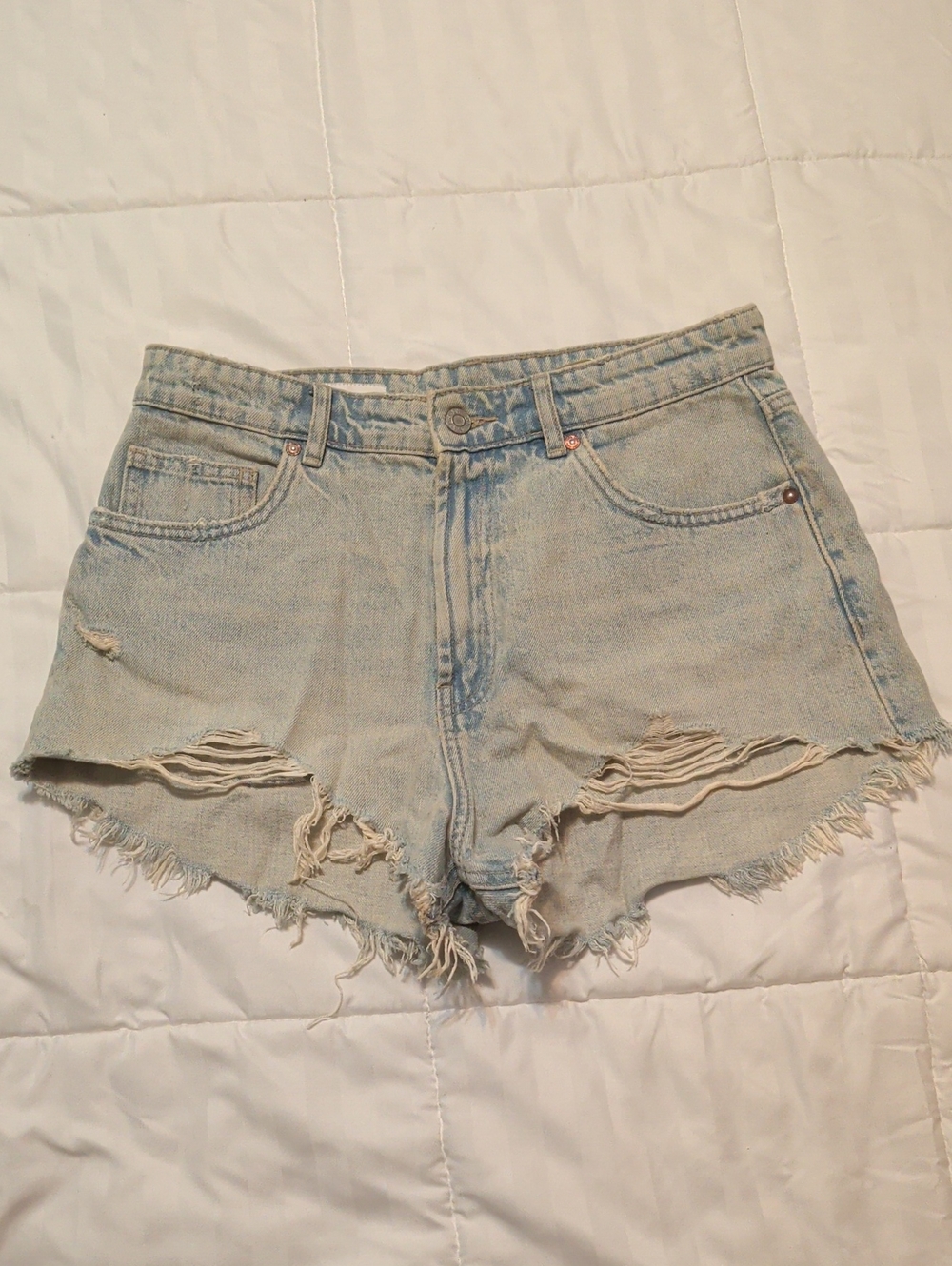 Zara Light Blue Distressed Denim Shorts